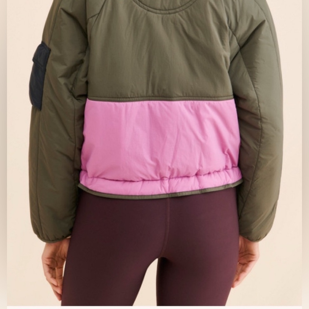 Fp Movement By Free People Pink Green W Black Pockets Bomber Jacket Lrg Euc View 3